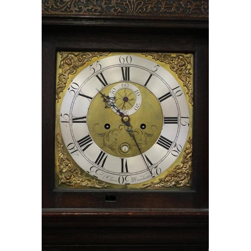 561 - AN OAK LONGCASE CLOCK by P Clare, Manchester, the eight day movement with anchor escapement striking... 