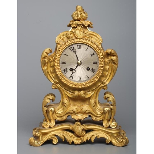 568 - A FRENCH GILT METAL CASED MANTEL CLOCK, late 19th century, the twin barrel movement with anchor esca... 