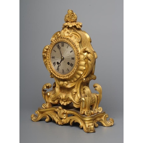 568 - A FRENCH GILT METAL CASED MANTEL CLOCK, late 19th century, the twin barrel movement with anchor esca... 