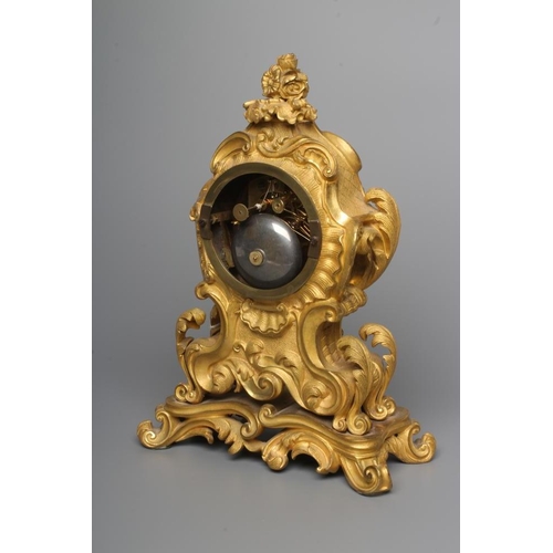 568 - A FRENCH GILT METAL CASED MANTEL CLOCK, late 19th century, the twin barrel movement with anchor esca... 