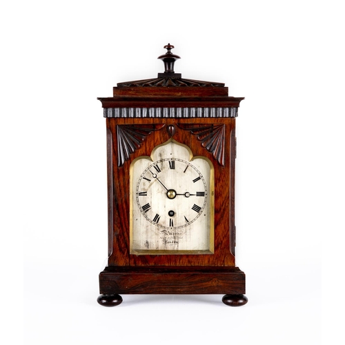 570 - A GEORGE IV ROSEWOOD BRACKET CLOCK by Purvis, North Audley Street, London, the single fusee movement... 