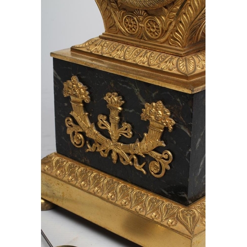 571 - A LOUIS XVI STYLE GILT METAL LYRE MANTEL CLOCK, mid 19th century, the twin barrel movement with outs... 