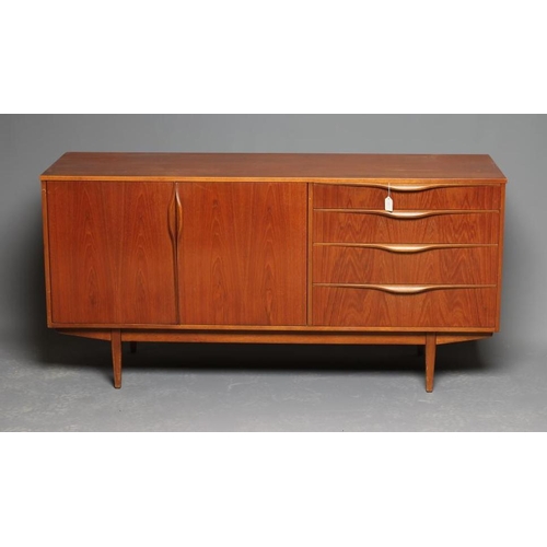 588 - A TEAK LONG SIDEBOARD BY SUTCLIFFE OF TODMORDEN, mid 20th century, comprising four drawers including... 