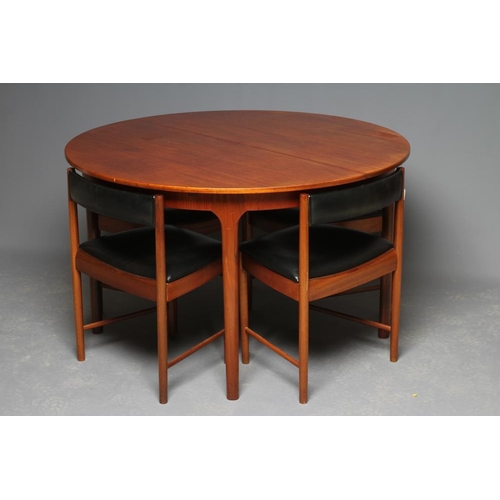 592 - A McINTOSH TEAK DINING TABLE AND CHAIRS, mid 20th century, the extending D end table with two butter... 