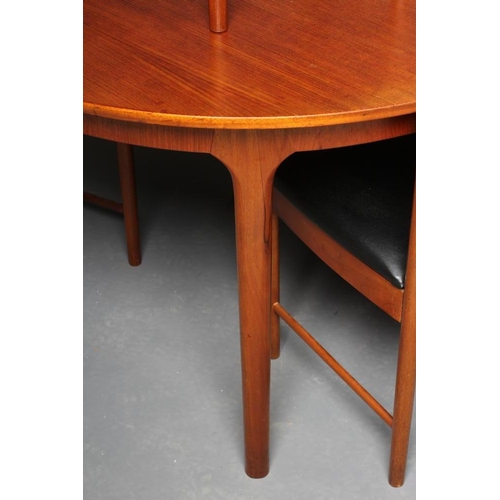 592 - A McINTOSH TEAK DINING TABLE AND CHAIRS, mid 20th century, the extending D end table with two butter... 