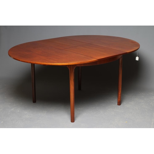 592 - A McINTOSH TEAK DINING TABLE AND CHAIRS, mid 20th century, the extending D end table with two butter... 