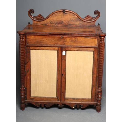 620 - A REGENCY ROSEWOOD CHIFFONIER, early 19th century, the beaded edged top with raised back with boldly... 