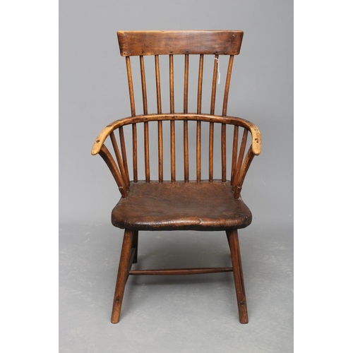 626 - A COMB BACK WINDSOR ARMCHAIR, Welsh 18th century, with curved top rail, shaped tapering arm supports... 