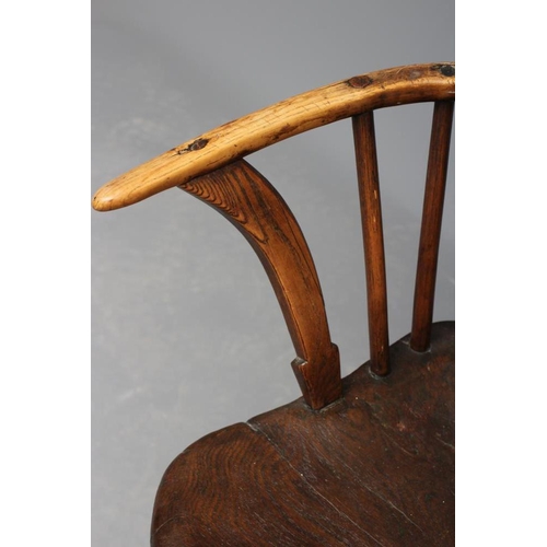 626 - A COMB BACK WINDSOR ARMCHAIR, Welsh 18th century, with curved top rail, shaped tapering arm supports... 