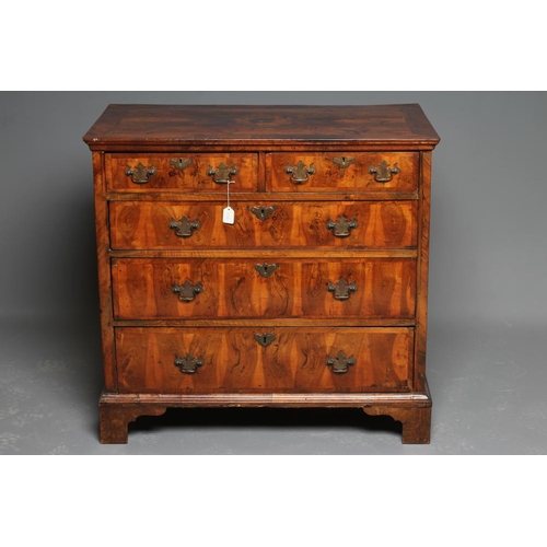 633 - A GEORGIAN YEW VENEERED STRAIGHT FRONT CHEST, early to mid 18th century, the quarter veneered and ba... 