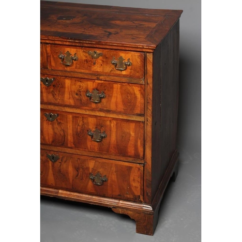 633 - A GEORGIAN YEW VENEERED STRAIGHT FRONT CHEST, early to mid 18th century, the quarter veneered and ba... 