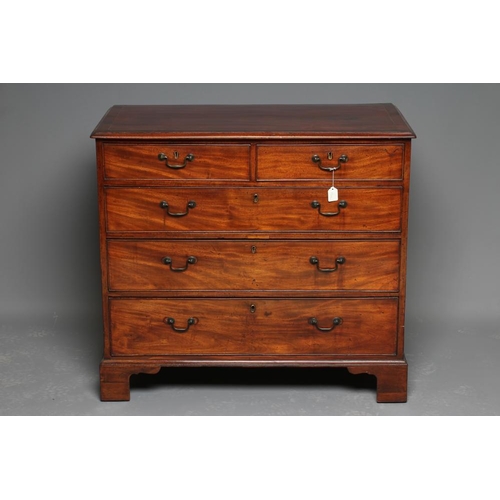 638 - A GEORGIAN MAHOGANY CHEST, late 18th century, the moulded edge and banded top with stringing, two sh... 