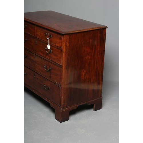 638 - A GEORGIAN MAHOGANY CHEST, late 18th century, the moulded edge and banded top with stringing, two sh... 