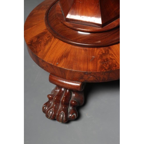 642 - A VICTORIAN MAHOGANY FOLDING TEA TABLE, the oblong swivel top with concave frieze on collared facete... 