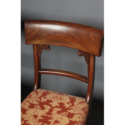 651 - A SET OF EIGHT WILLIAM IV MAHOGANY DINING CHAIRS, including an elbow chair, the open back with deep ... 