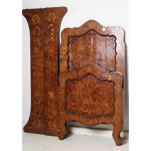 665 - A DUTCH WALNUT AND FLORAL MARQUETRY SINGLE BEDSTEAD, 19th century, the arched wavy panelled head and... 