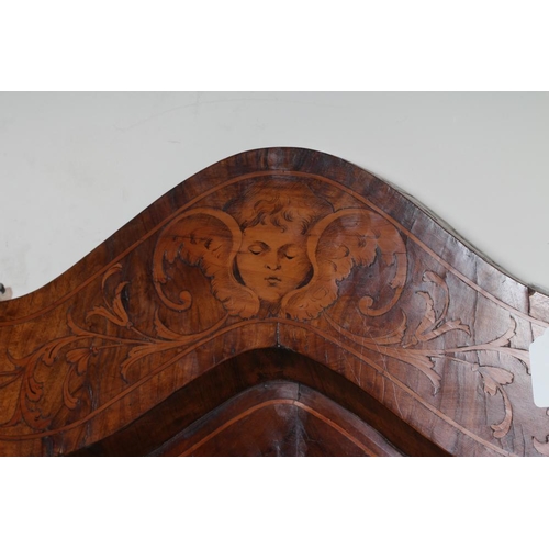 665 - A DUTCH WALNUT AND FLORAL MARQUETRY SINGLE BEDSTEAD, 19th century, the arched wavy panelled head and... 