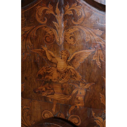 665 - A DUTCH WALNUT AND FLORAL MARQUETRY SINGLE BEDSTEAD, 19th century, the arched wavy panelled head and... 