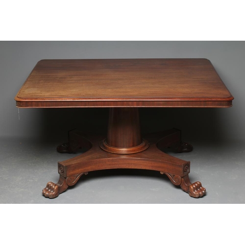 666 - A LATE GEORGIAN MAHOGANY BREAKFAST TABLE, second quarter 19th century, the rounded oblong tilt top a... 