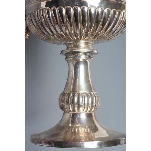 135 - AN EDWARDIAN PEDESTAL TROPHY CUP, maker possibly Tom Frost, Birmingham 1904, of baluster form, the u... 