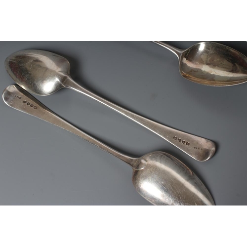 141 - TWO LATE GEORGE III TABLESPOONS, maker's mark RC, London 1806, in Old English pattern, together with... 