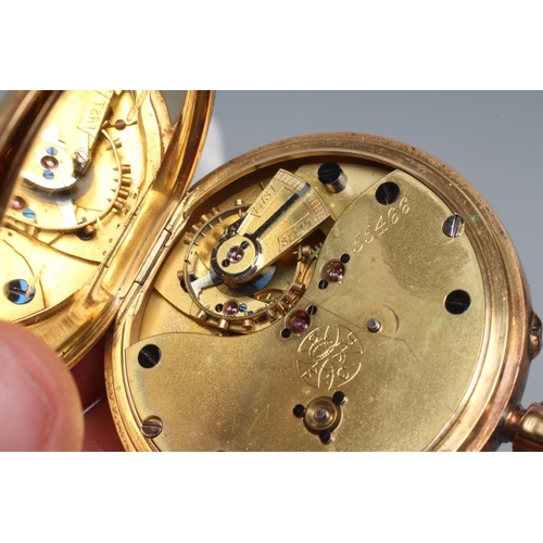 154 - A LATE VICTORIAN 18CT GOLD TOP WIND CHRONOGRAPH, the cream enamel dial with black Arabic numerals to... 