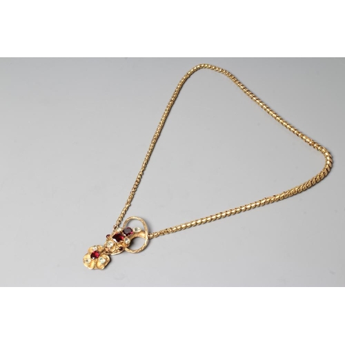 176 - A VICTORIAN GOLD SNAKE NECKLACE, the head with cabochon garnet eyes, two square cut garnets and four... 