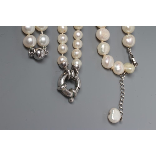 200 - THREE VARIOUS CULTURED PEARL NECKLACES all with silver clasps (Est. plus 24% premium inc. VAT)