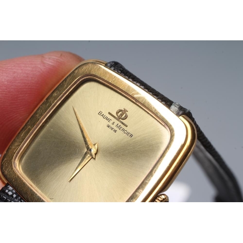 168 - A GENTLEMAN'S BAUME & MERCIER 18CT GOLD WRISTWATCH, the plain rounded square brushed gilt dial in a ... 