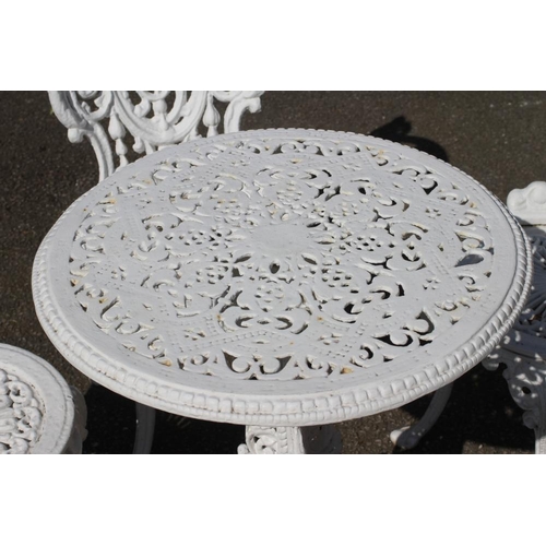 540 - A COALBROOKDALE STYLE HEAVY CAST IRON TERRACE SUITE, comprising a circular table pierced with foliat... 