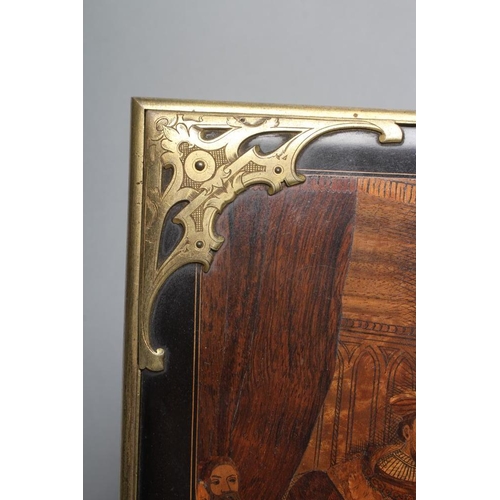 301 - A VICTORIAN MARQUETRY PICTURE, of oblong form and depicting the court of King Henry VIII, set in a b... 