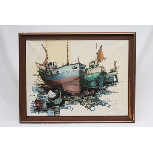 393 - ANTHONY LITNI (20th century), Fishing Boats in Dry Dock, oil on canvas, signed and dated (19)75, 30