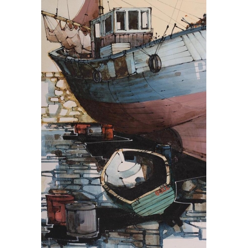 393 - ANTHONY LITNI (20th century), Fishing Boats in Dry Dock, oil on canvas, signed and dated (19)75, 30