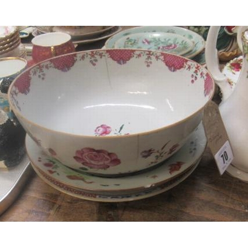 70 - CHINESE BOWL AND TWO SOUP PLATES