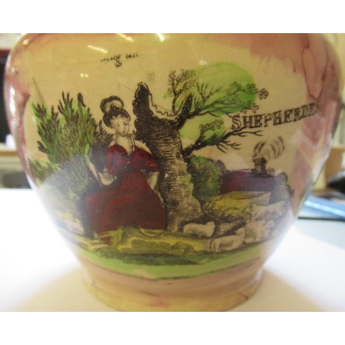 39 - A SUNDERLAND PINK SPLASH LUSTRE POTTERY DUTCH JUG, c.1800, printed in black with the 