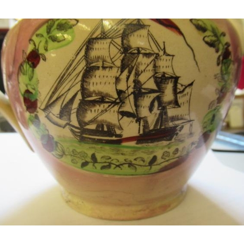 39 - A SUNDERLAND PINK SPLASH LUSTRE POTTERY DUTCH JUG, c.1800, printed in black with the 