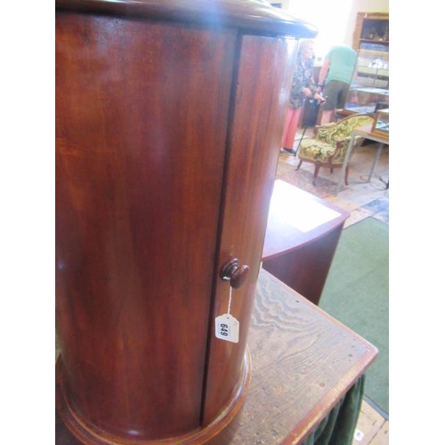 649 - A PAIR OF VICTORIAN MAHOGANY BEDSIDE CABINETS of cylindrical form with inset veined white marble top... 