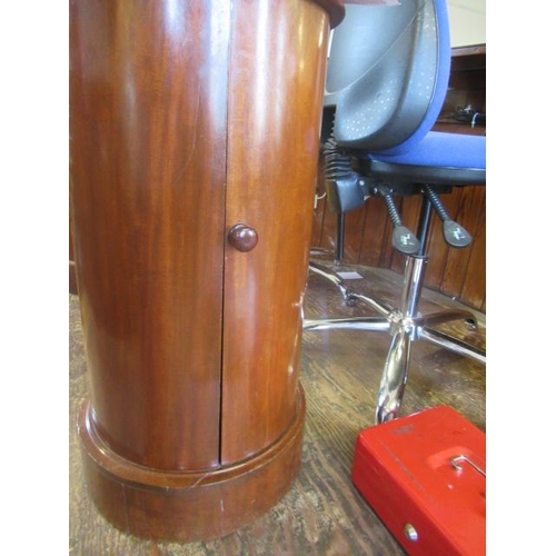 649 - A PAIR OF VICTORIAN MAHOGANY BEDSIDE CABINETS of cylindrical form with inset veined white marble top... 