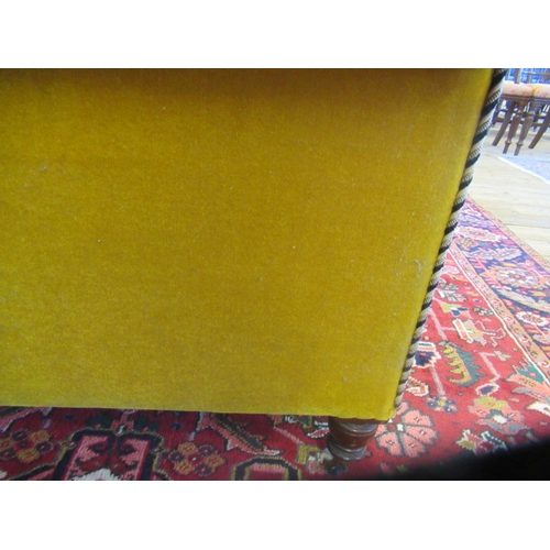 624 - A VICTORIAN WALNUT FRAMED CHESTERFIELD DROP END SETTEE button upholstered in mustard yellow velvet, ... 