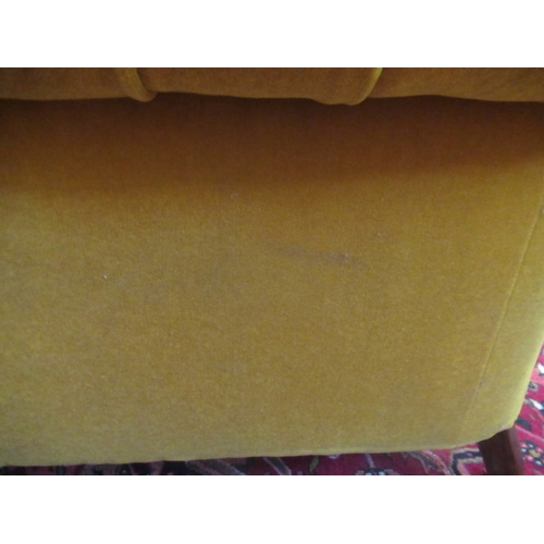 624 - A VICTORIAN WALNUT FRAMED CHESTERFIELD DROP END SETTEE button upholstered in mustard yellow velvet, ... 