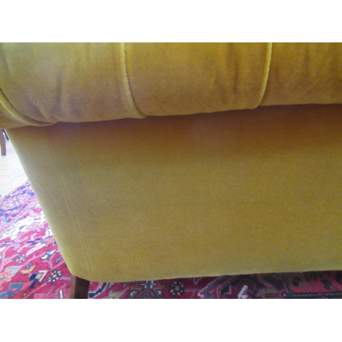 624 - A VICTORIAN WALNUT FRAMED CHESTERFIELD DROP END SETTEE button upholstered in mustard yellow velvet, ... 