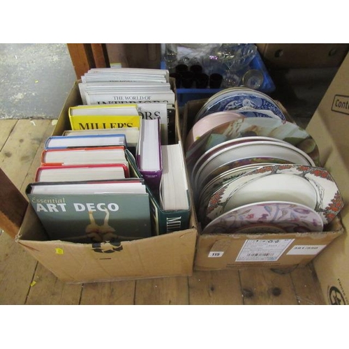 115 - BOX OF MILLERS GUIDES AND A BOX OF CERAMIC PLATES