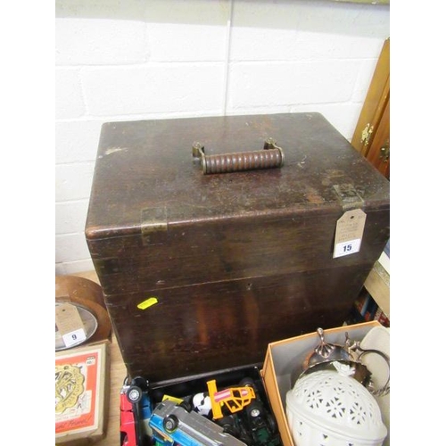 15 - VINTAGE WOODEN BOX WITH BRASS HANDLE