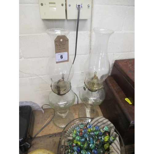 6 - PAIR OF GLASS OIL LAMPS