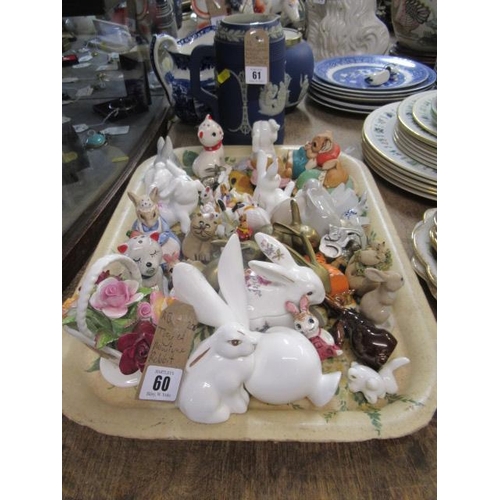 60 - TRAY OF MINIATURE RABBIT ORNAMENTS ETC