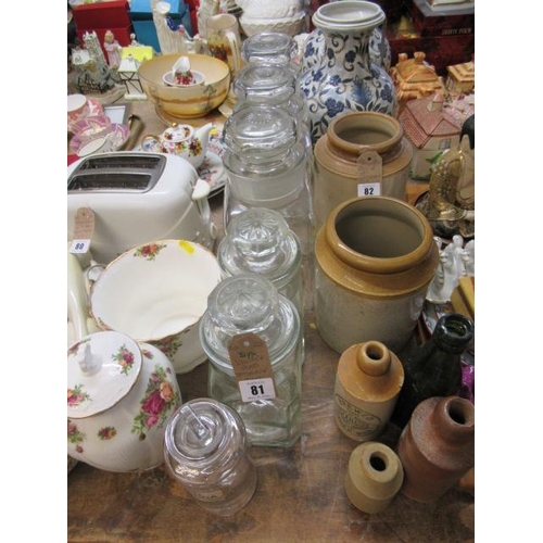 81 - SIX VINTAGE GLASS STORAGE JARS