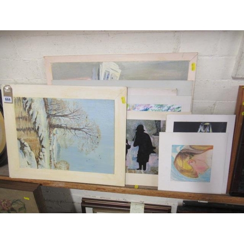 664 - VARIOUS UNFRAMED PAINTINGS