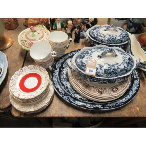 88 - DARK TURNED WOOD LAMP WITH LINEN SHADE