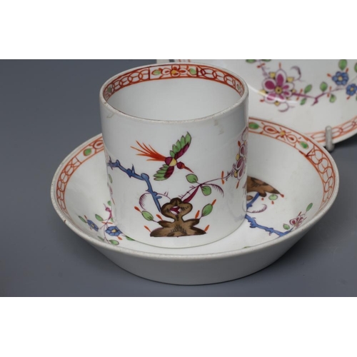 24 - TWO MARCOLINI MEISSEN PORCELAIN CANS AND SAUCERS, late 18th century, painted in polychrome enamels w... 