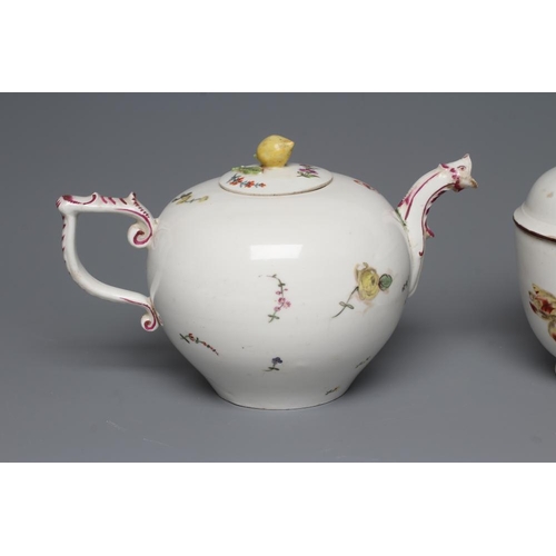 27 - A HOCHST PORCELAIN TEAPOT AND COVER, c.1760, of globular form with scroll handle and mask spout, pai... 